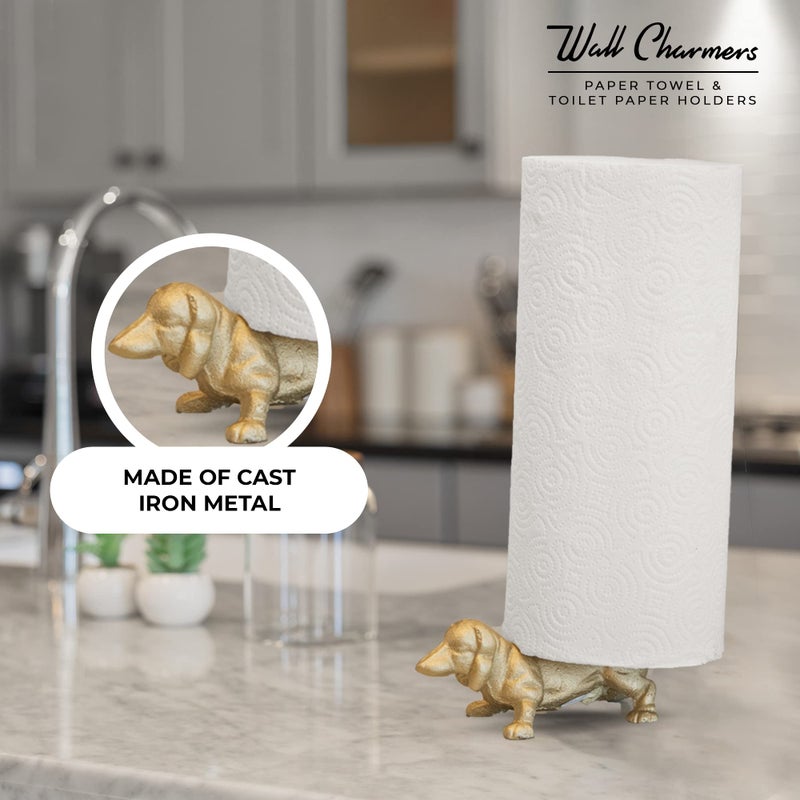 WallCharmers Gold Paper Towel Holder, Metal Toilet or Kitchen Paper Holder for Floor or Countertop, Gold Dog - Image 2